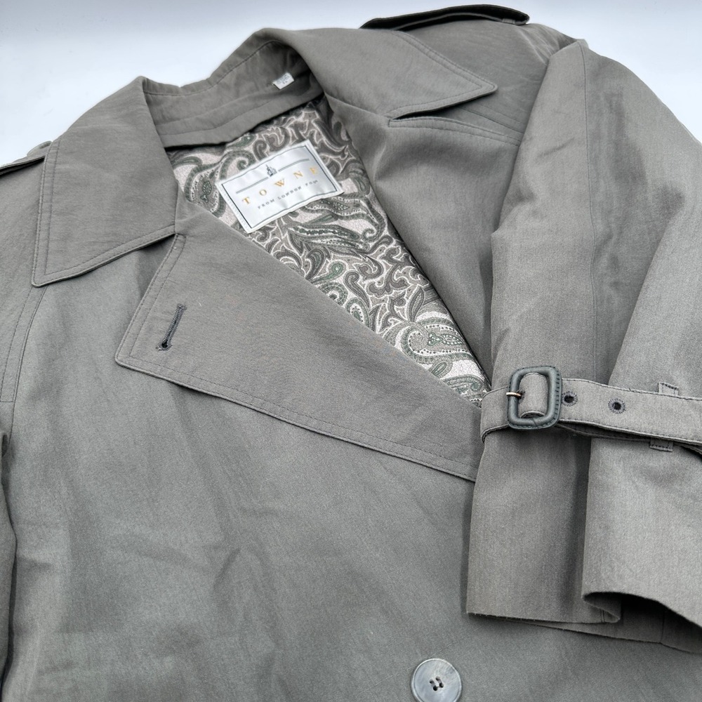 London Fog Trench Coat Men M Grey Belted Paisley Lining Classic Rain Jacket Gorp